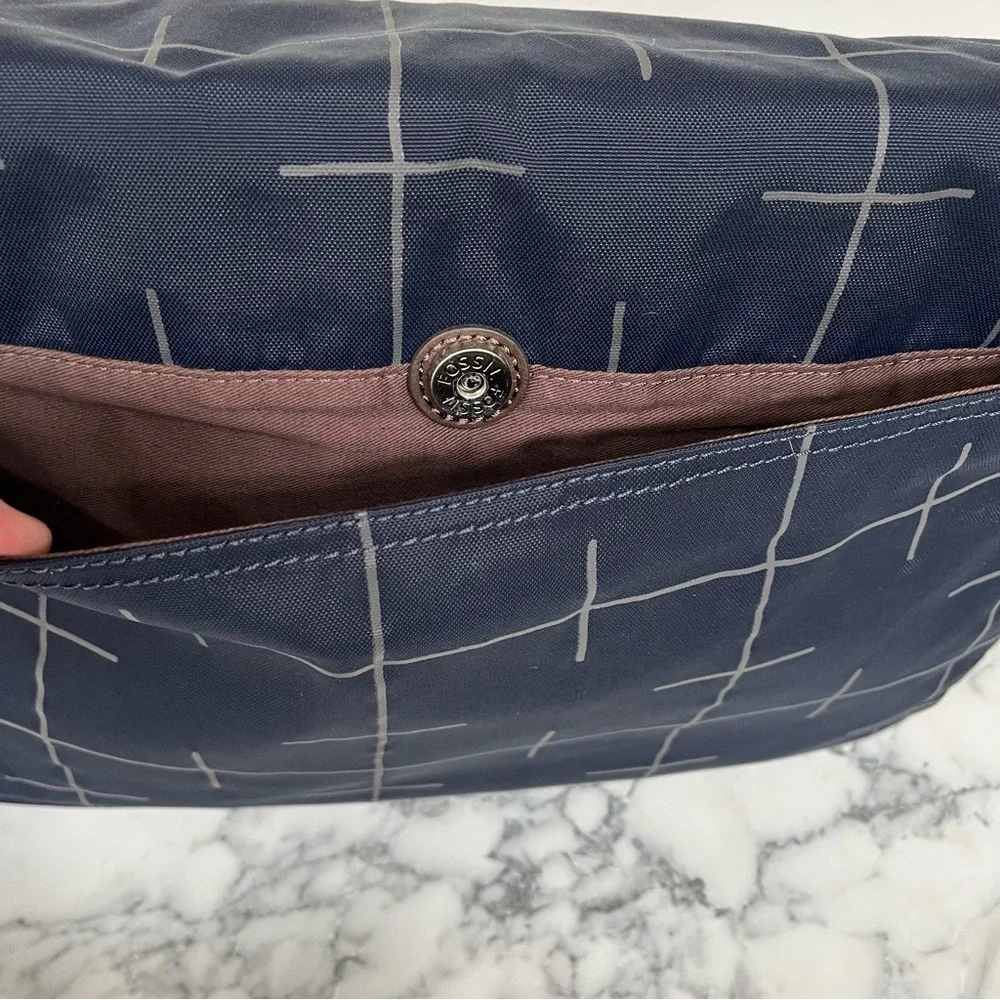 FOSSIL Field messenger crossbody laptop bag navy blue canvas
